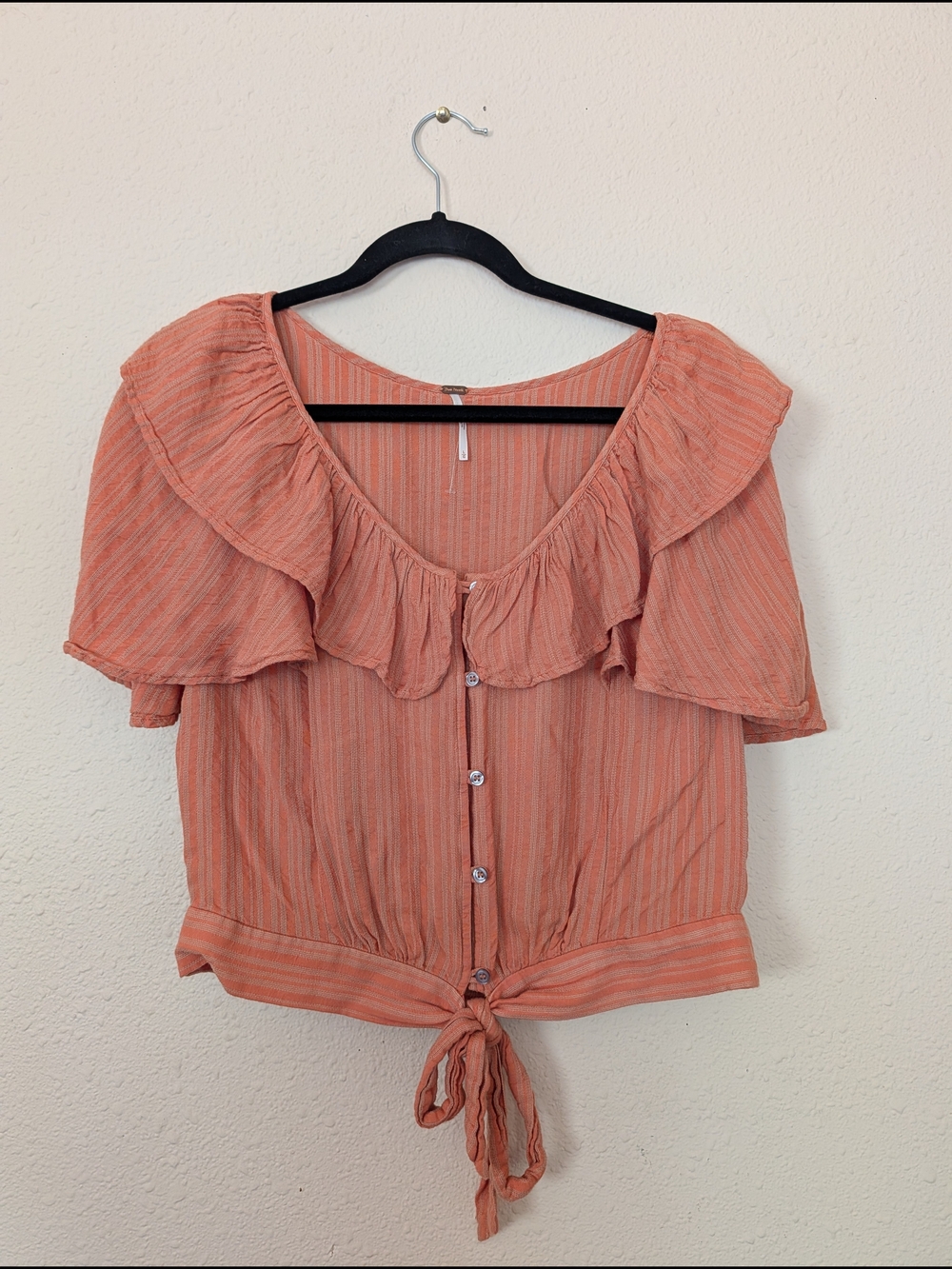 Free People Tie-Front Ruffle Button-Down Peasant Top